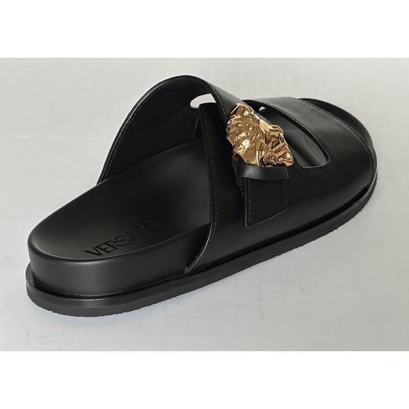 Versace Medusa Black Leather Slides Sandals 9 US (42 Euro) 1020767 NIB main image 13